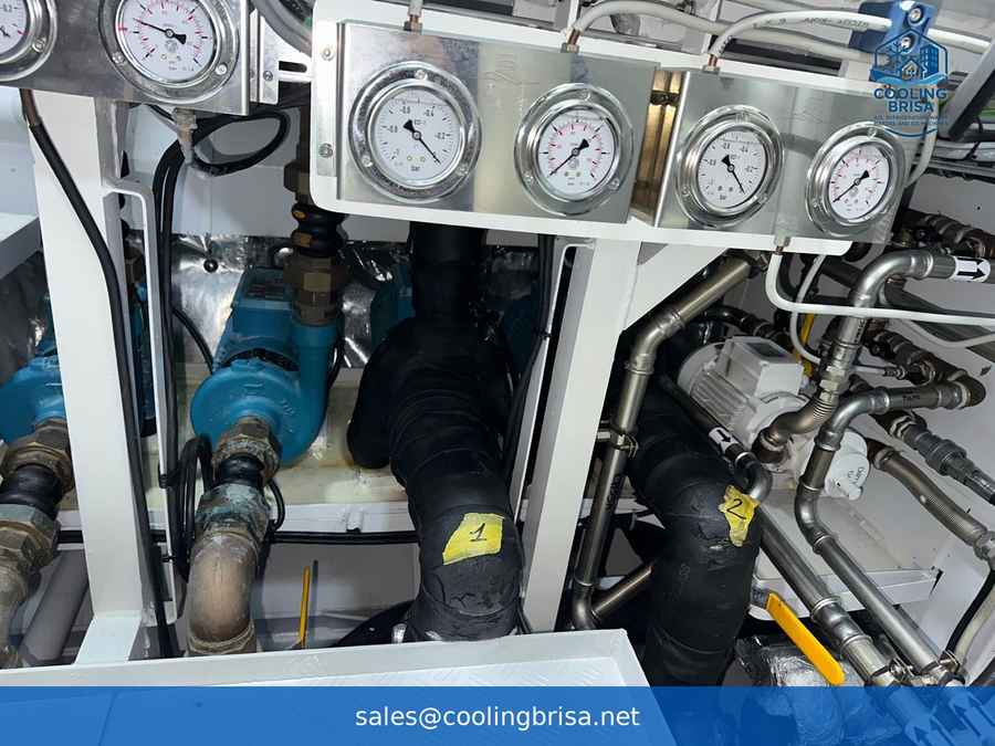 Pressure gauges on a marine chiller system